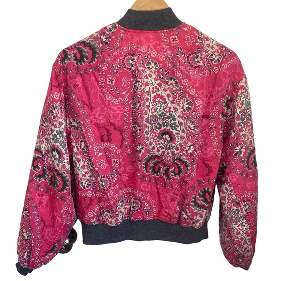 Free People Daytrip Pink and Gray Paisley Bomber Jacket Size XS Oversized - Picture 5 of 9